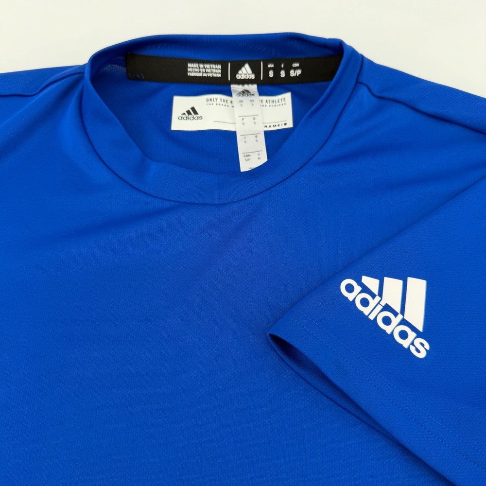 Adidas T-Shirt Mens Small Blue Performance Short Sleeve Crew Neck Athletic Logo
